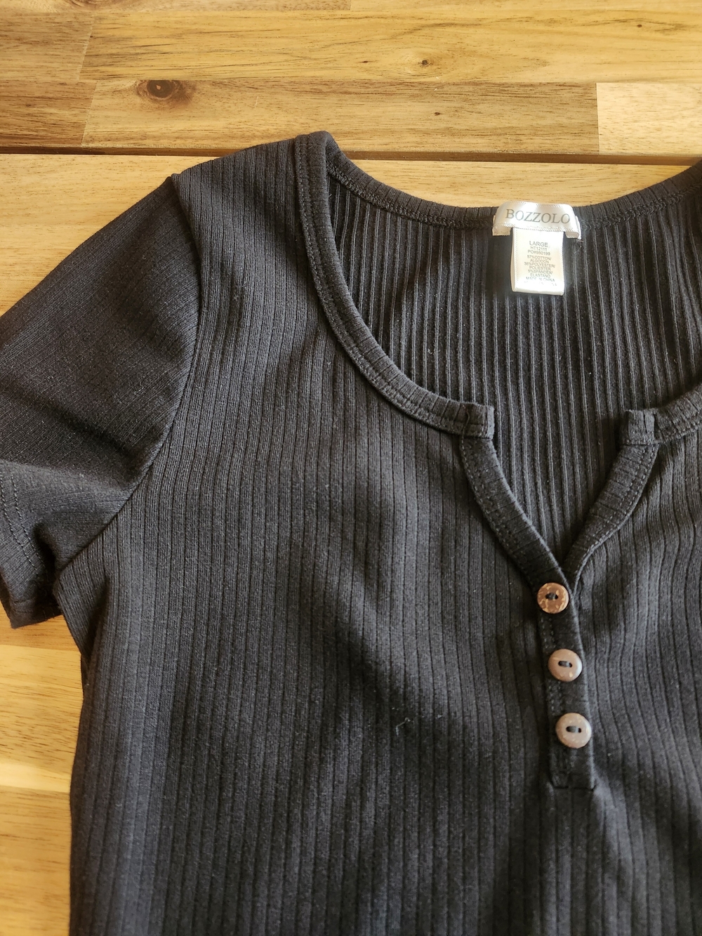 Bozzolo Black Ribbed Short Sleeve Henley